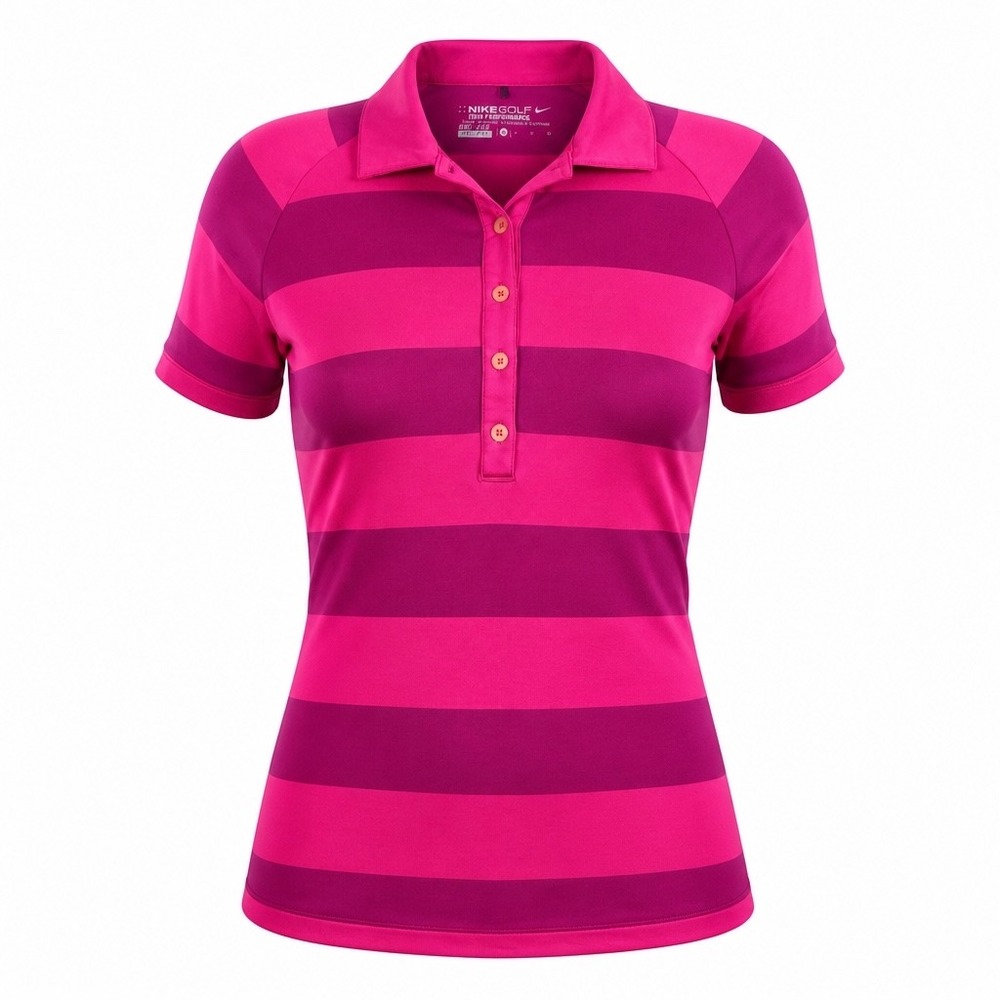 Nike Golf Tour Performance Womens Pink Purple Striped Dri-FIT Polo Shirt Small